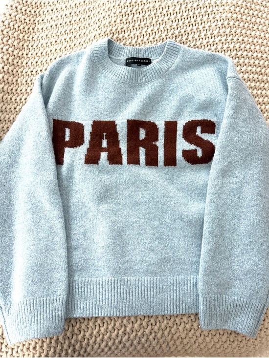 English Factory Sweaters - English Factory Men’s Light Blue Crewneck Sweater with Brown PARIS Lettering